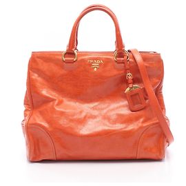 Prada PRADA Metal Logo 2-Way Tote Bag Orange
