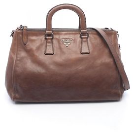Prada Brown Leather 2-Way Tote Bag Brown