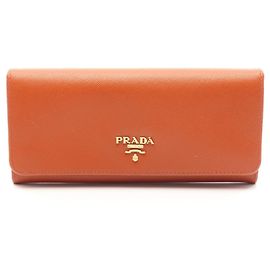 Prada Bi-fold Long Wallet in Brown Saffiano Leather Brown