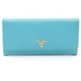 Prada Blue Bi-Fold Long Wallet Blue