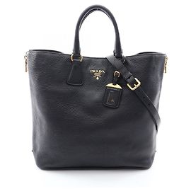 Prada Leather 2-Way Tote Bag Black