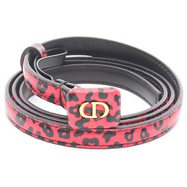 Christian Dior CD Logo Leopard Print Mini Leather Belt Black Red