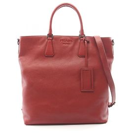 Sac cabas 2-Way en cuir rouge Prada Rouge
