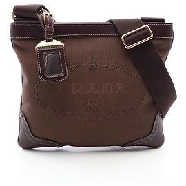 Bolsa de ombro jacquard com logótipo Prada Marrom