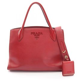 Prada Saffiano Cuir Monochrome Handbag Red