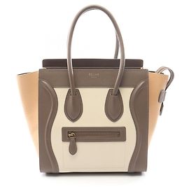 Céline Sac cabas Celine Luggage Micro Shopper Marron Beige Écru