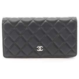 Chanel Matelassé Bi-fold Long Wallet in Black Lambskin Black