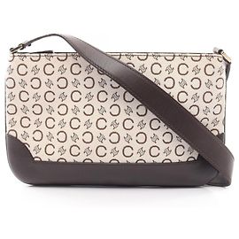 Céline Bolsa de ombro Celine C Macadam Marrom Branco