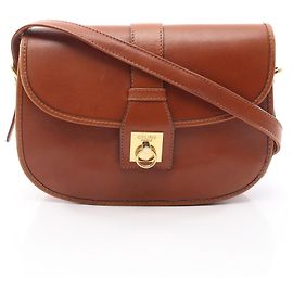 Céline Bolsa de ombro com aba em couro marrom Celine Marrom