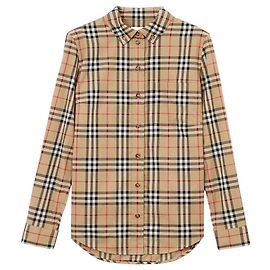Camisa de algodón con estampado Haymarket Check Burberry Castaño Negro Blanco Roja Beige