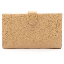 Chanel Coco Mark Bi-fold Long Wallet Beige