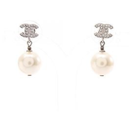 Boucles d'oreilles pendantes Chanel Coco Mark Doré Écru