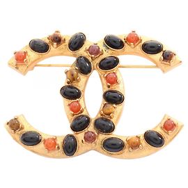 Broche Chanel Coco Mark plaquée or Multicolore Doré