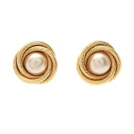 Chanel Twist Frame Ohrringe Weiß Golden
