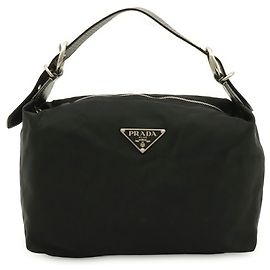 Bolsa de ombro Prada em nylon e couro com triângulo Preto