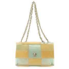 Chanel Chocolate Bar Coco Mark Chain Shoulder Bag Beige Light blue