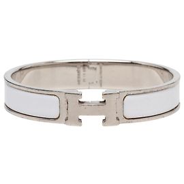 Pulseira Click H GM Hermès em prata e branco Prata Branco