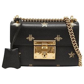 Bolsa de ombro com corrente Gucci Padlock Star Bee Preto Dourado