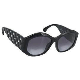 CHANEL Sunglasses Plastic Black CC Auth BA14257M Black