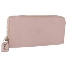 SAINT LAURENT Long Wallet Leather Beige Silver Auth bs36457 Silvery Beige