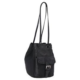 Bolsa PRADA Bolsa de Ombro Nylon Couro Preto Prata Aut 192532 Preto Prata