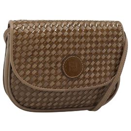 FENDI Shoulder Bag Leather Brown Gold Tone Auth gh2333A Brown Other