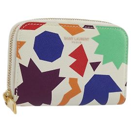 SAINT LAURENT Coin Purse Leather Multicolor Silver Auth 193388V Silvery Multiple colors