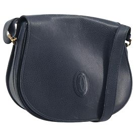 Borsa a tracolla CARTIER Must Line in pelle blu e oro Auth bs36594 Blu D'oro