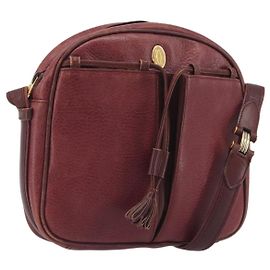 LOEWE Anagram Schultertasche Leder Bordeaux Gold Auth 192544 Golden Bordeaux