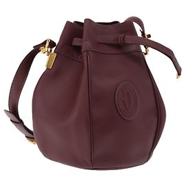 Borsa a Spalla CARTIER Must Line Pelle Bordeaux Oro Auth 194109A D'oro Bordò