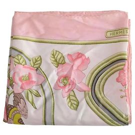 Lenço Hermès Caraibes de seda rosa Rosa
