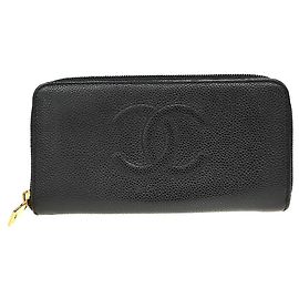 Carteira longa Chanel CC logo em couro de vitelo MM Preto