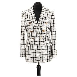 Blazer in Tweed Pied-de-Poule Bianco e Nero Balmain Nero Bianco