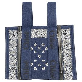 Chloé Woody Medium Tote Bag Weiß Blau