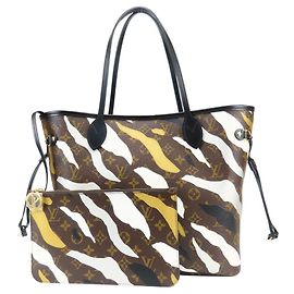 Sac cabas Louis Vuitton Neverfull MM Marron Noir Argenté Doré