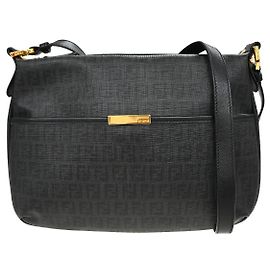 Fendi Front Pocket Messenger Zucchino Coated Canvas Medium Nero