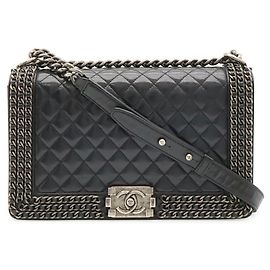 Borsa a Spalla Chanel Boy Chanel Matelassé Coco Mark Chain Blu navy