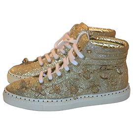 Tênis Dsquared2 Glitter Dourado com Flores Dourado