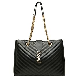 Bolsa Tote Cassandra com Logotipo YSL e Corrente Saint Laurent Preto