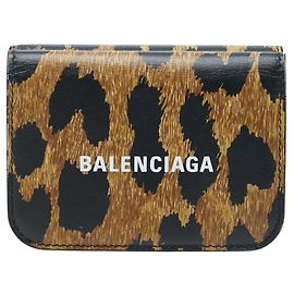 Balenciaga Leopard Tri-fold Wallet Brown Black