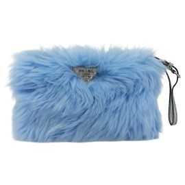 Prada Clutch Faux Fur Oversized Blue