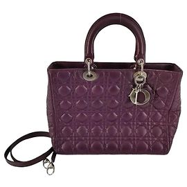 Christian Dior Vintage Lady Dior Leather Large Roxo