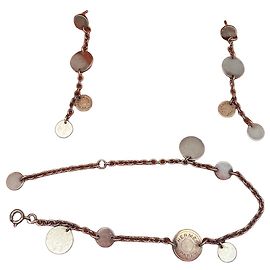 Hermès Conjunto Pulseira e Brincos Ex-Libris Confettis Prata Rosa
