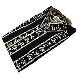 Autre Marque Openline 90s Vintage Men Batik Print Black Kurzarmhemd Größe 39/15.5 Schwarz