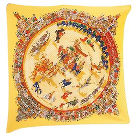 Hermès Hermes Carré 90 in seta plissettata Yellow Cirque Molier di Philippe Dumas Giallo