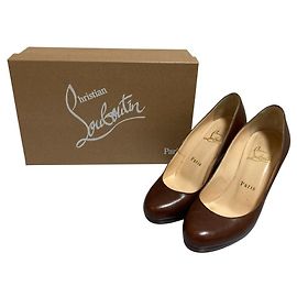Escarpins Christian Louboutin en cuir à talons épais Marron