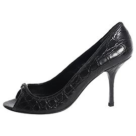Prada Saltos de couro preto com relevo de crocodilo - tamanho EU 39 (UK 6) Preto