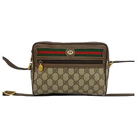 Bolsa de ombro em couro GUCCI Vintage Sherry Line GG Logo Marrom Vermelho Verde
