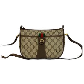 Bolsa de ombro em couro Gucci Vintage Sherry Line GG Logo Marrom Vermelho Verde