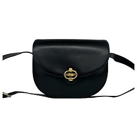 Céline Bolsa de ombro Celine Vintage Carriage Hardware em couro de bezerro Preto